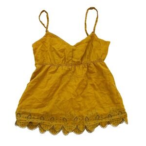 J.Crew Eyelet Tank Top Babydoll Mustard Yellow 100% Cotton Summer 4 Boho Chic‎